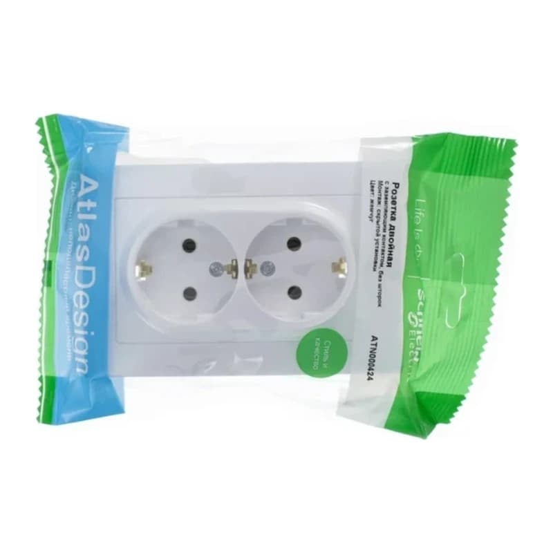 Розетка двойная с заземлением в сборе Atlasdesign 16А, жемчуг