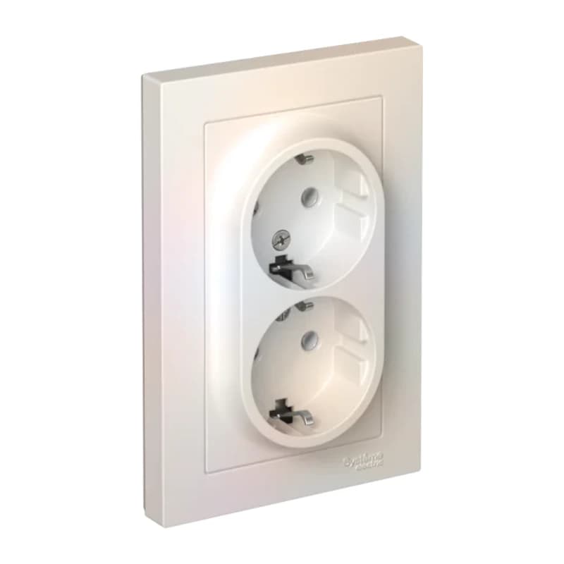 Розетка двойная с заземлением в сборе Atlasdesign 16А, жемчуг