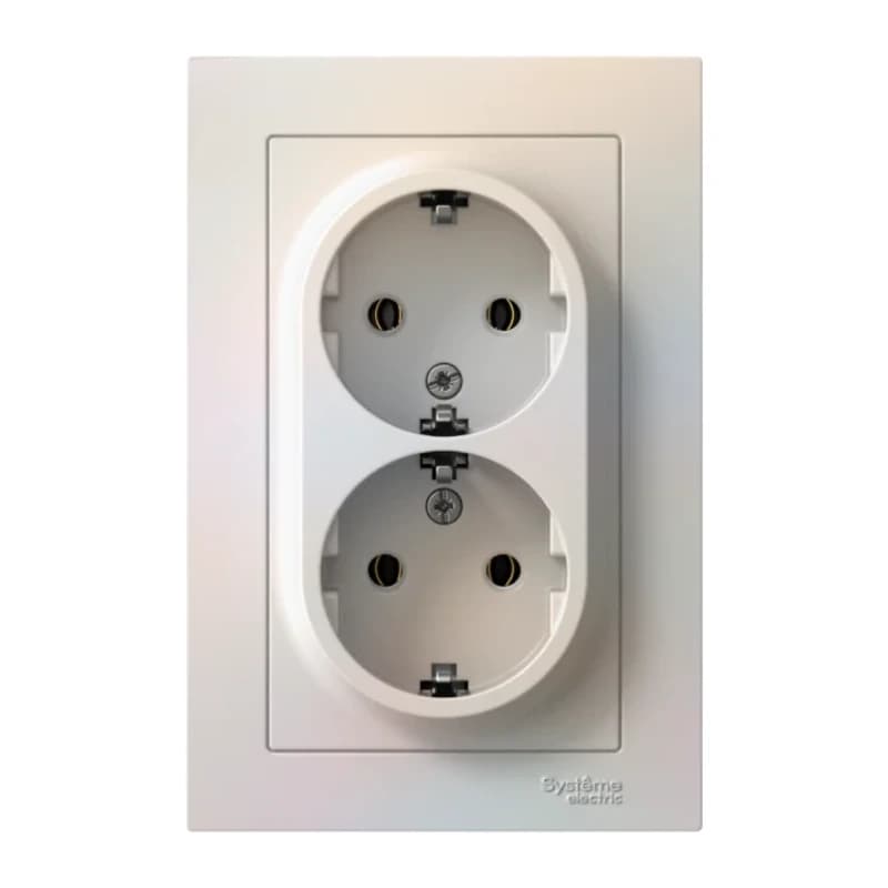 Розетка двойная с заземлением в сборе Atlasdesign 16А, жемчуг