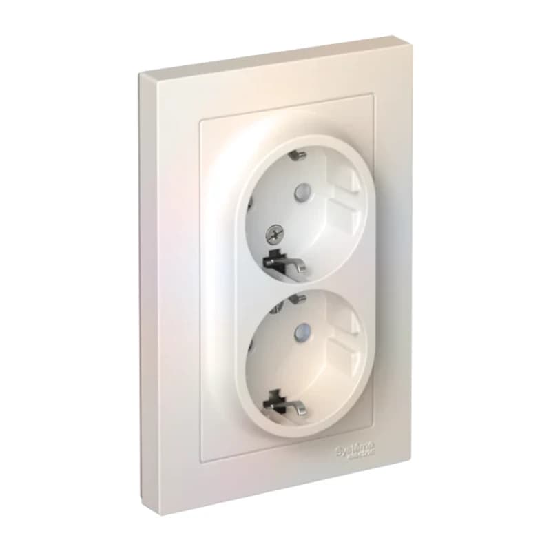 Розетка двойная с заземлением со шторками в сборе Atlasdesign 16А, жемчуг