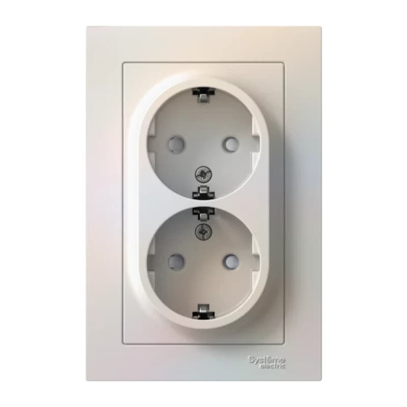 Розетка двойная с заземлением со шторками в сборе Atlasdesign 16А, жемчуг