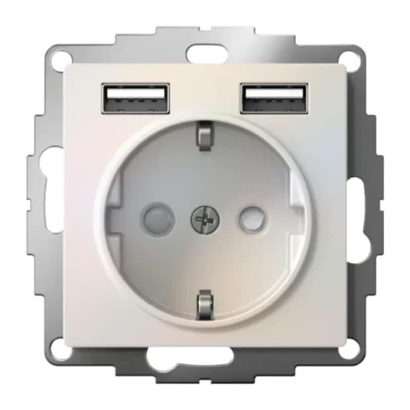 Розетка с заземлением Atlasdesign 16А+2USB A+A, 5В/2,4А жемчуг