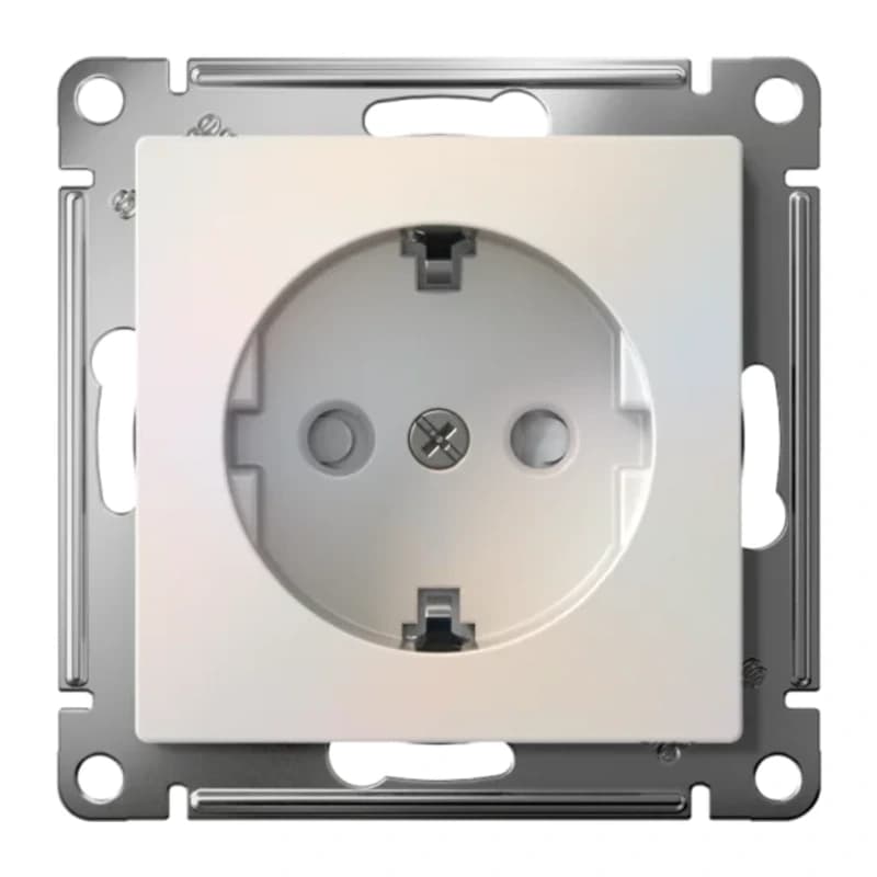 Розетка с заземлением со шторками Atlasdesign 16А, быстрозажим. клем., жемчуг