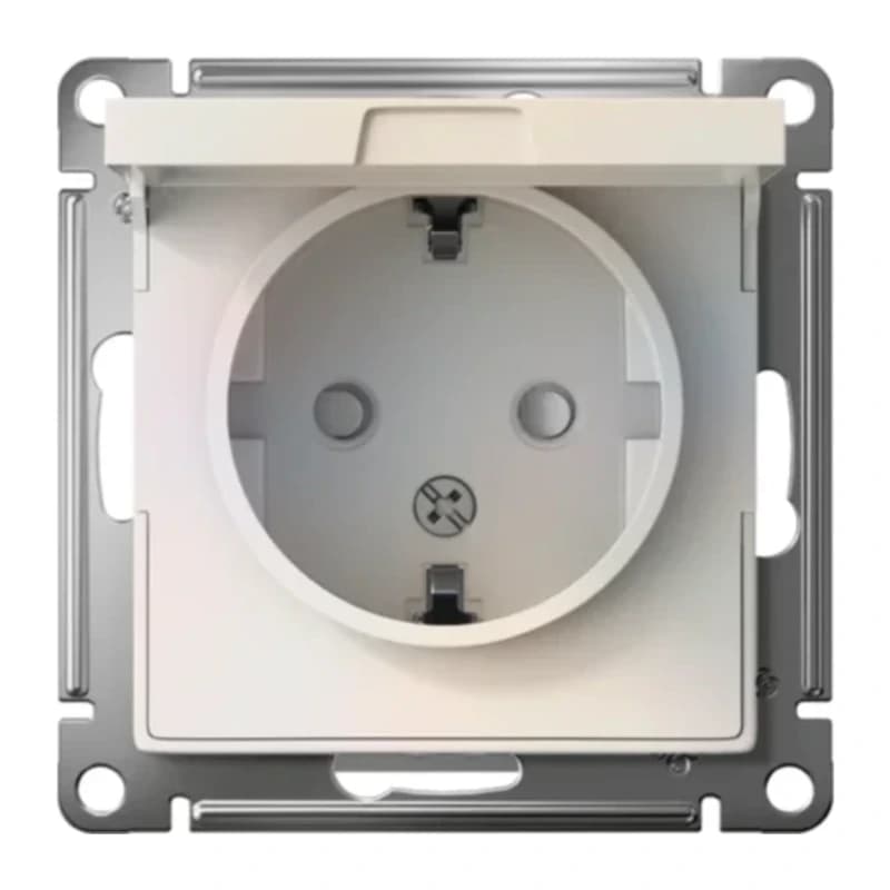 Розетка с заземлением со шторками и крышкой Atlasdesign 16А IP20, жемчуг