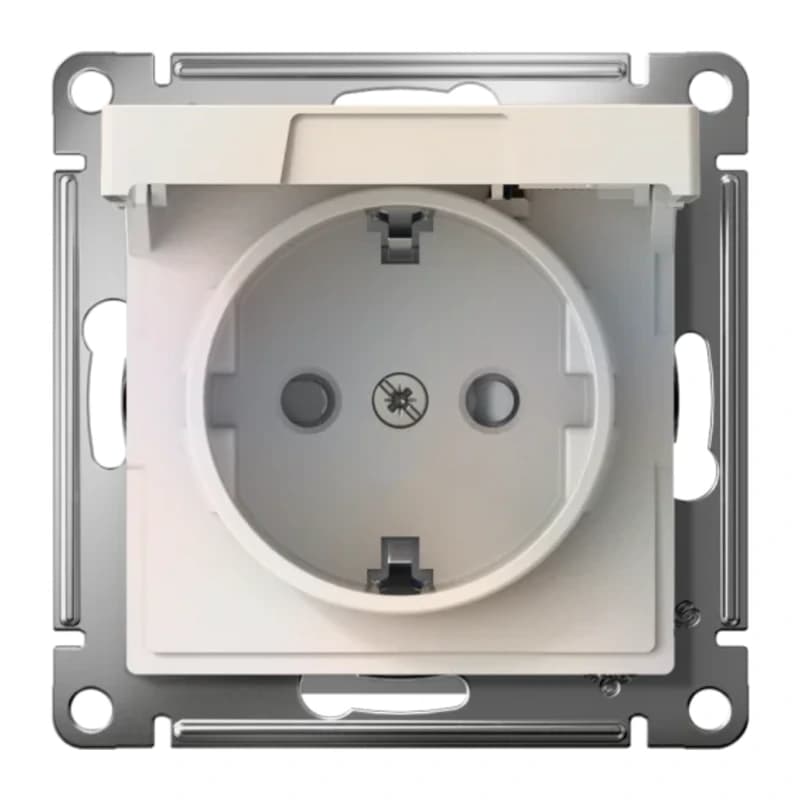 Розетка с заземлением со шторками и крышкой Atlasdesign 16А IP20, быстрозажим. клем., жемчуг