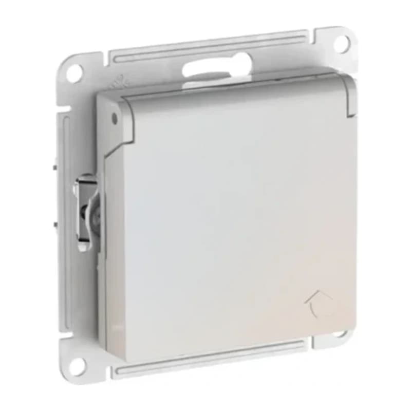 Розетка с заземлением со шторками и крышкой Atlasdesign 16А IP20, быстрозажим. клем., жемчуг