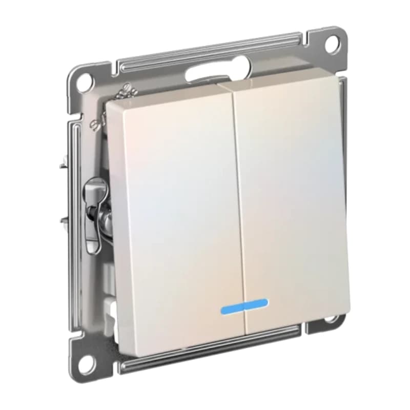 Выключатель двухклавишный с подсветкой Schneider Atlasdesign 10А, жемчуг