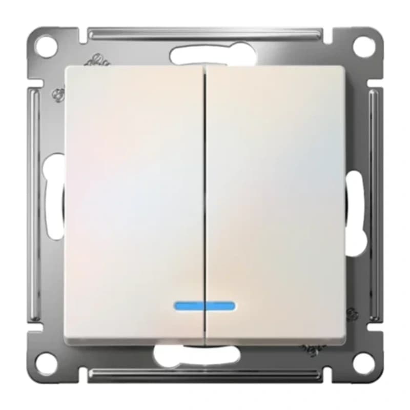 Выключатель двухклавишный с подсветкой Schneider Atlasdesign 10А, жемчуг
