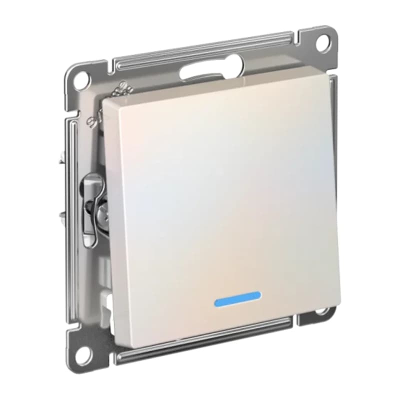 Выключатель одноклавишный проходной с подсветкой Schneider Atlasdesign 10А, быстрозажим. клем., жемчуг