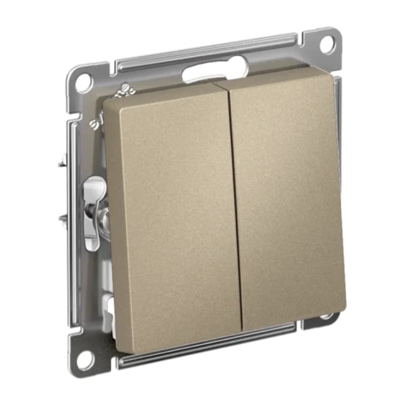 Выключатель двухклавишный кнопочный Atlasdesign 10А, шампань