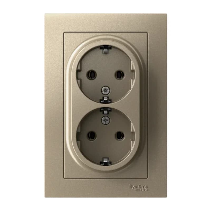 Розетка двойная с заземлением в сборе Atlasdesign 16А, шампань