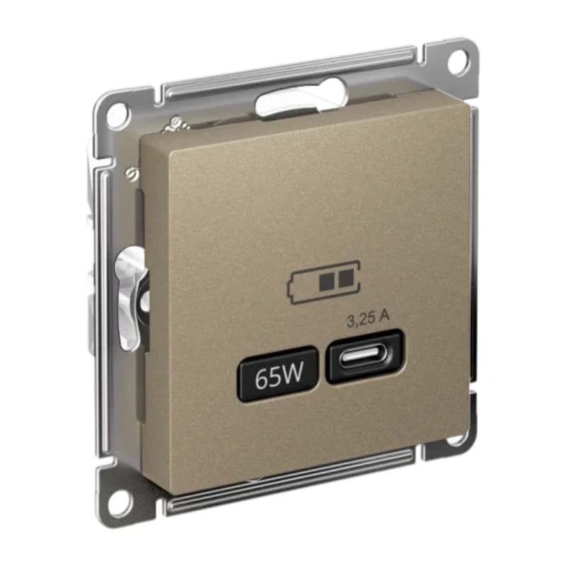 Розетка USB для зарядки Atlasdesign тип-C 65W высокоскор.заряд. QC, PD, шампань