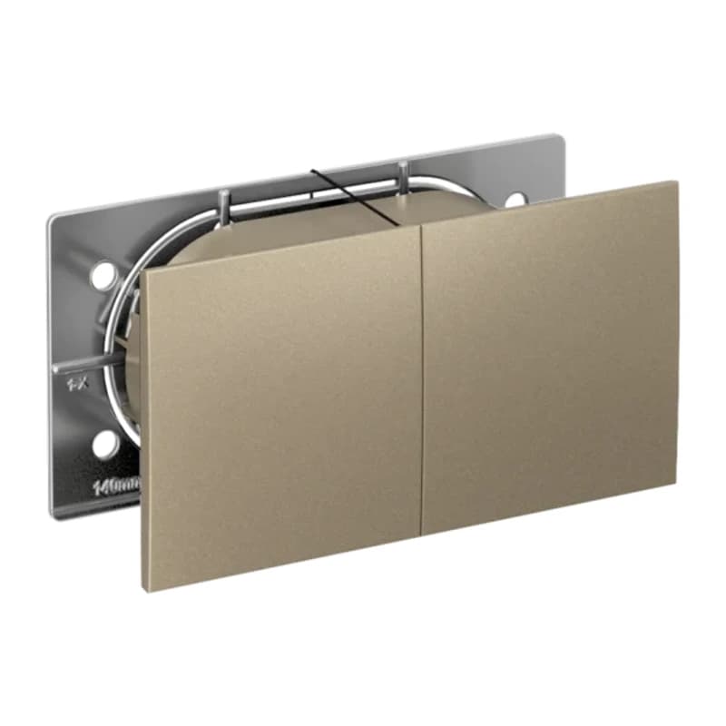 Розетка двойная с заземлением со шторками с развижной крышкой в сборе Schneider Atlasdesign, шампань