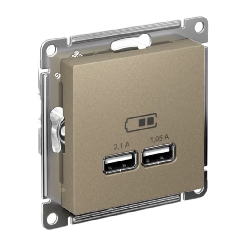 Розетка USB двойная для зарядки Atlasdesign 2,1А, шампань