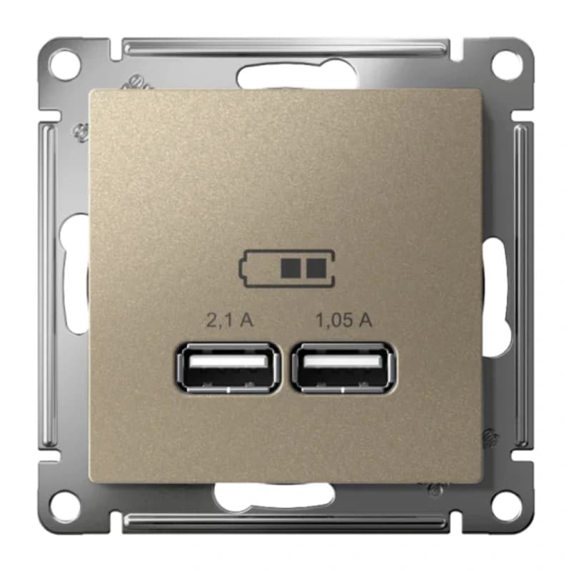 Розетка USB двойная для зарядки Atlasdesign 2,1А, шампань