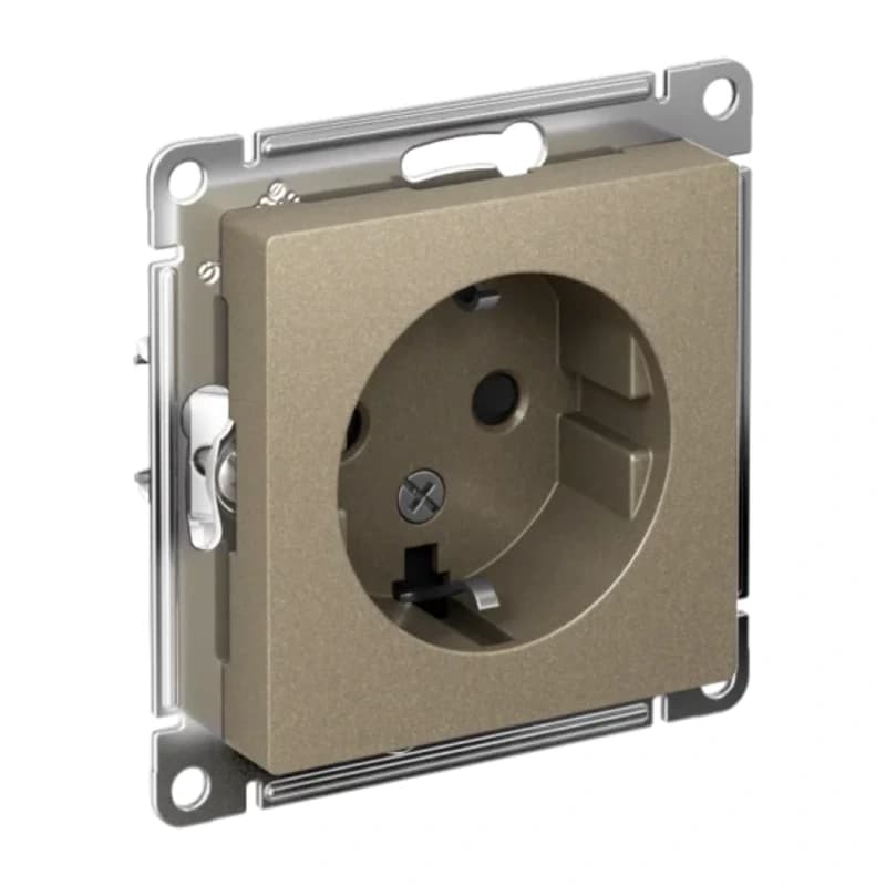 Розетка с заземлением со шторками Atlasdesign 16А, шампань