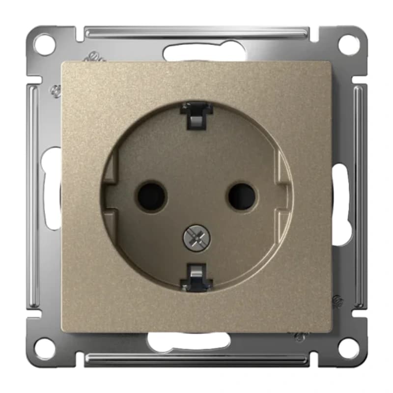 Розетка с заземлением со шторками Atlasdesign 16А, шампань