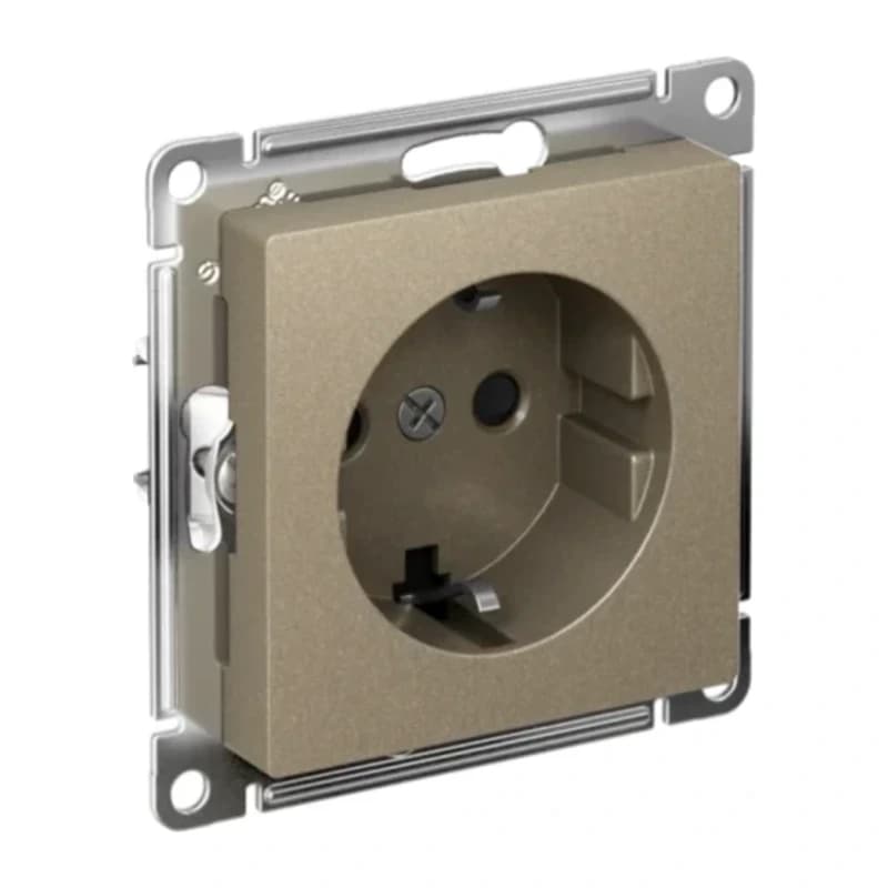 Розетка с заземлением со шторками Atlasdesign 16А, быстрозажим. клем., шампань
