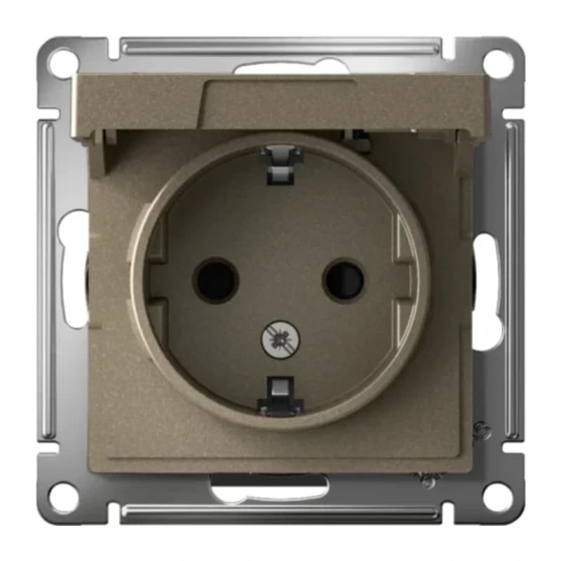 Розетка с заземлением со шторками и крышкой Atlasdesign 16А IP20, шампань