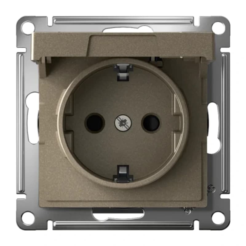 Розетка с заземлением со шторками и крышкой Atlasdesign 16А IP20, быстрозажим. клем., шампань
