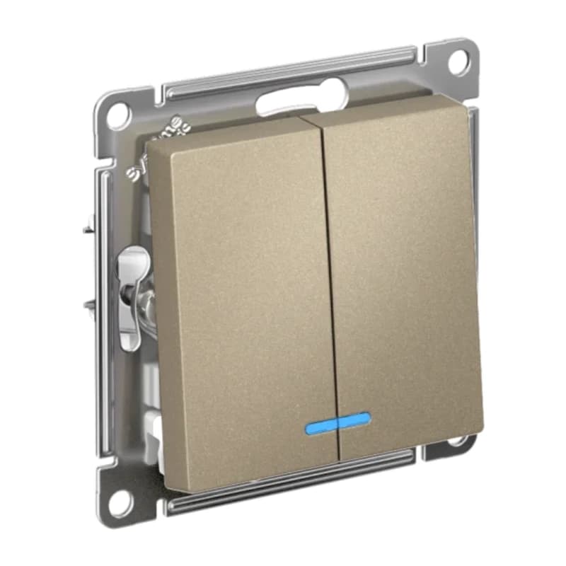 Выключатель двухклавишный с подсветкой Schneider Atlasdesign 10А, шампань