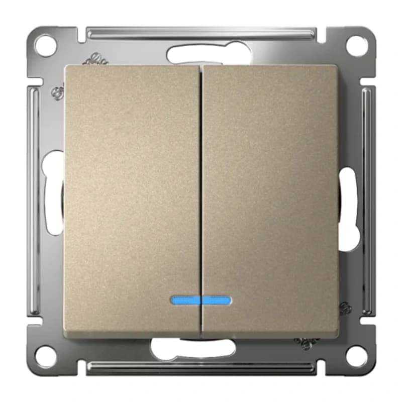 Выключатель двухклавишный с подсветкой Schneider Atlasdesign 10А, шампань