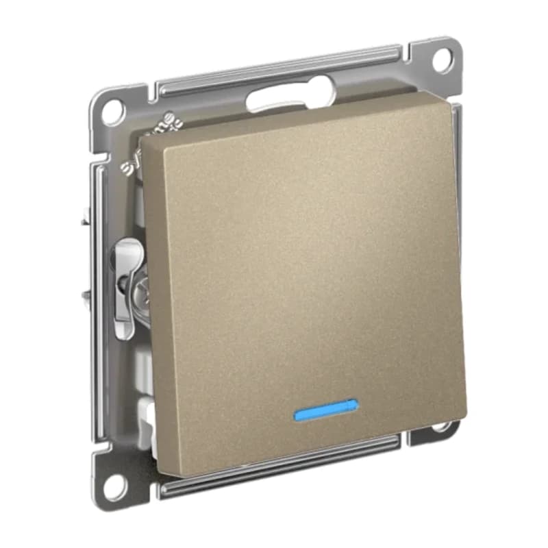 Выключатель одноклавишный проходной с подсветкой Schneider Atlasdesign 10А, шампань