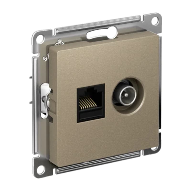 Розетка TV и интернет розетка Schneider Atlasdesign RJ 45, 5 кат., шампань