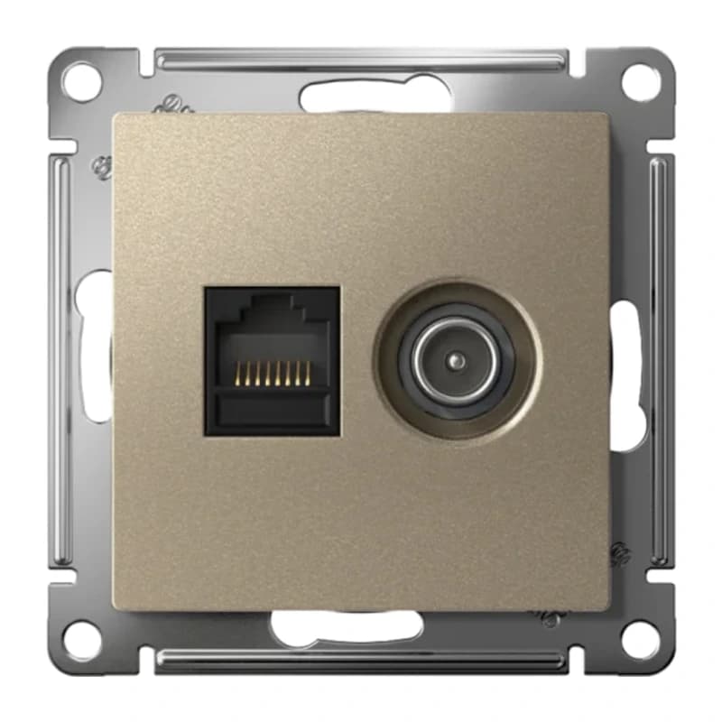 Розетка TV и интернет розетка Schneider Atlasdesign RJ 45, 5 кат., шампань