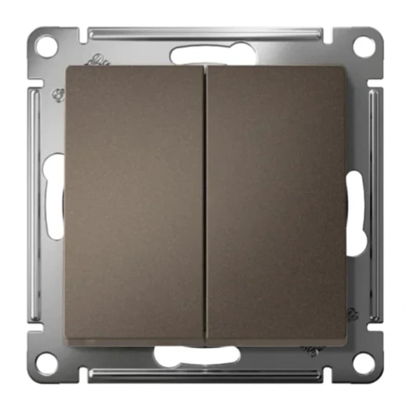 Выключатель двухклавишный кнопочный Atlasdesign 10А, мокко