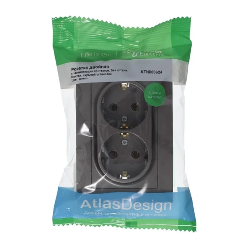 Розетка двойная с заземлением в сборе Atlasdesign 16А, мокко