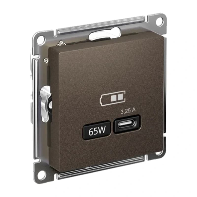 Розетка USB для зарядки Atlasdesign тип-C 65W высокоскор.заряд. QC, PD, мокко