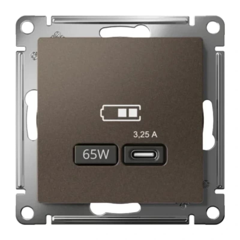 Розетка USB для зарядки Atlasdesign тип-C 65W высокоскор.заряд. QC, PD, мокко