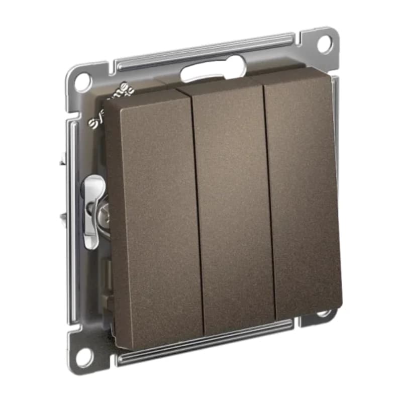 Выключатель трехклавишный Schneider Atlasdesign 10А, мокко