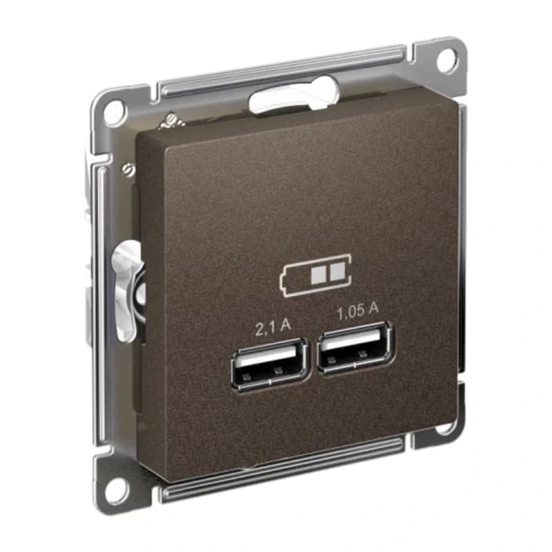 Розетка USB двойная для зарядки Atlasdesign 2,1А, мокко