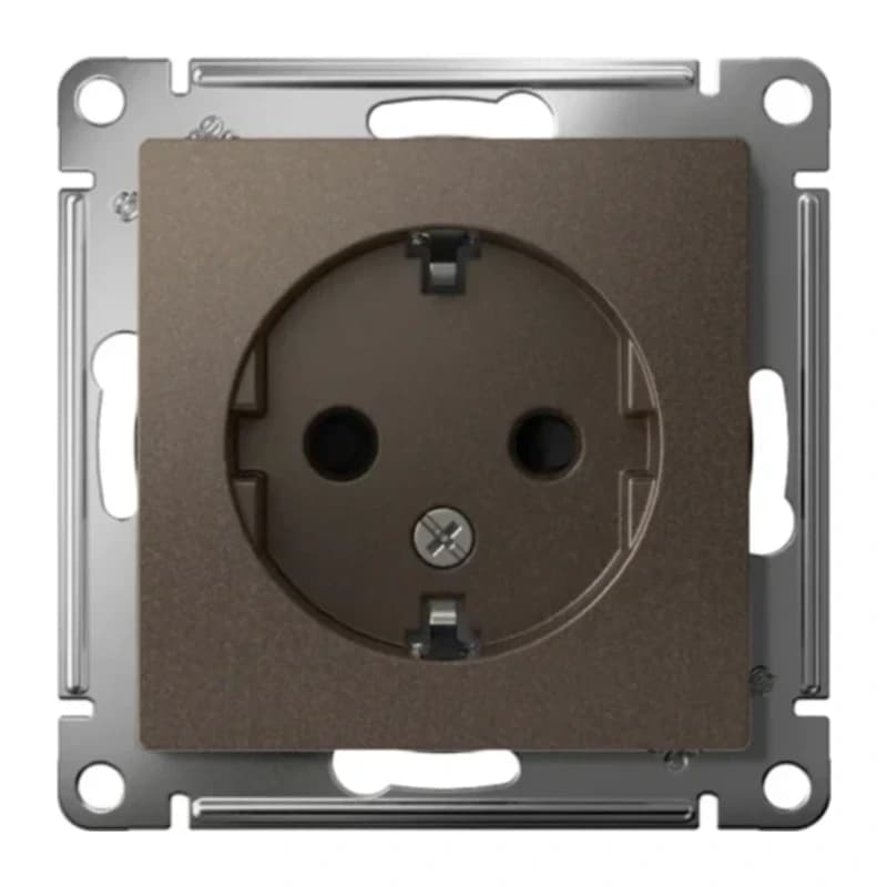 Розетка с заземлением со шторками Atlasdesign 16А, мокко