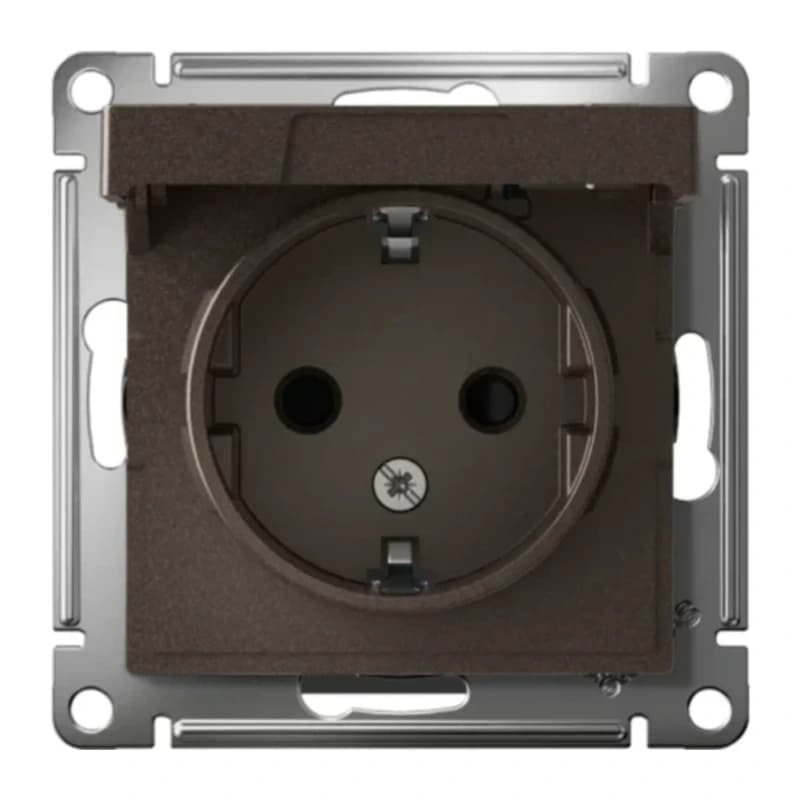 Розетка с заземлением со шторками и крышкой Atlasdesign 16А IP20, мокко