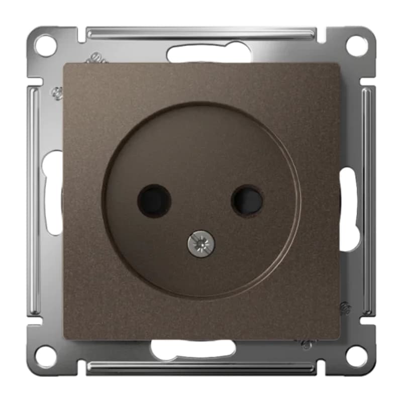 Розетка без заземления со шторками Atlasdesign 16А, мокко