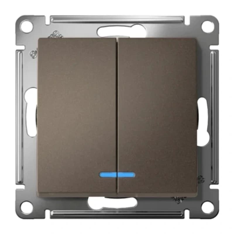 Выключатель двухклавишный с подсветкой Schneider Atlasdesign 10А, мокко