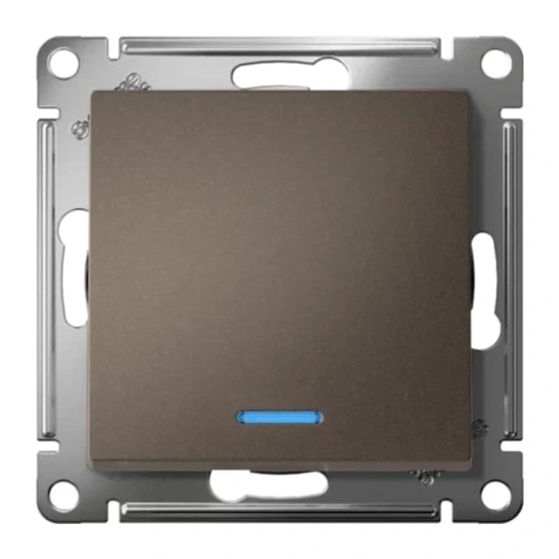 Выключатель одноклавишный проходной с подсветкой Schneider Atlasdesign 10А, быстрозажим. клем., мокко