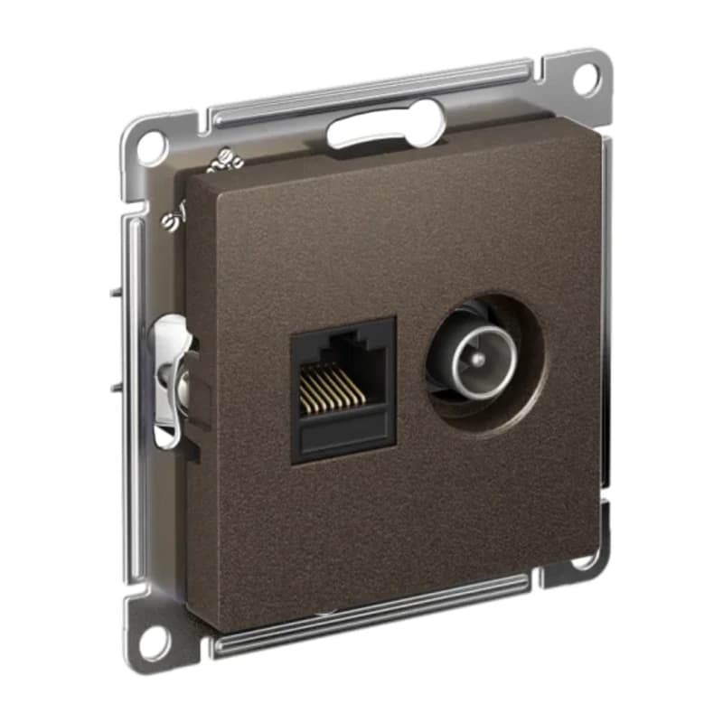 Розетка TV и интернет розетка Schneider Atlasdesign RJ 45, 5 кат., мокко