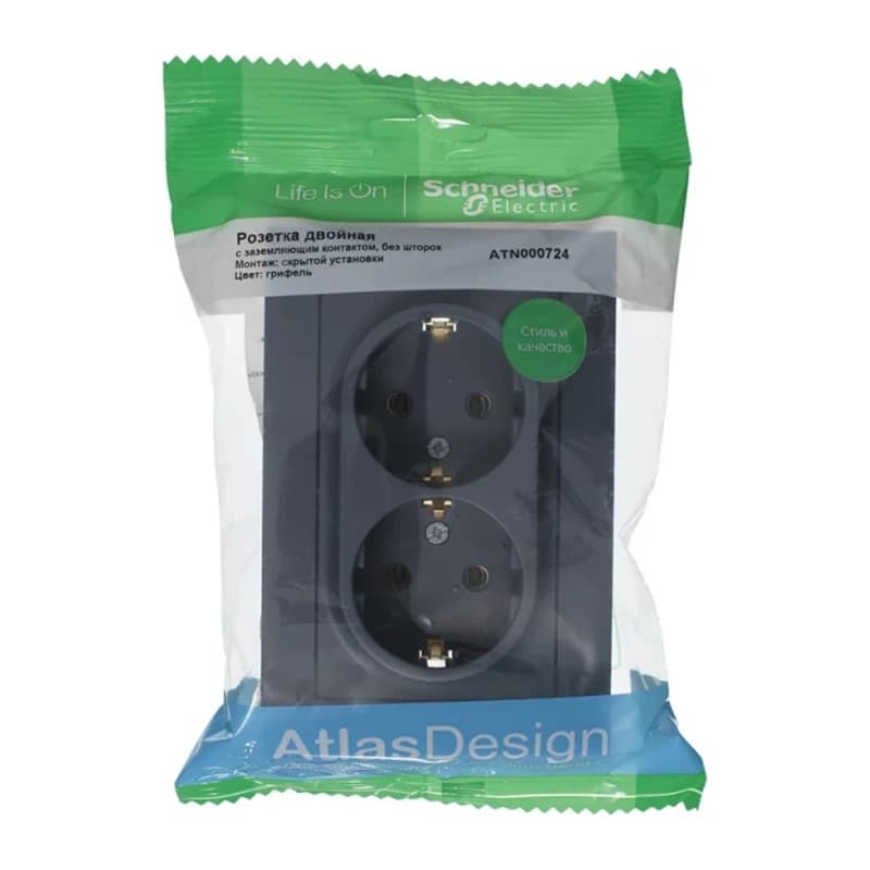 Розетка двойная с заземлением в сборе Atlasdesign 16А, грифель