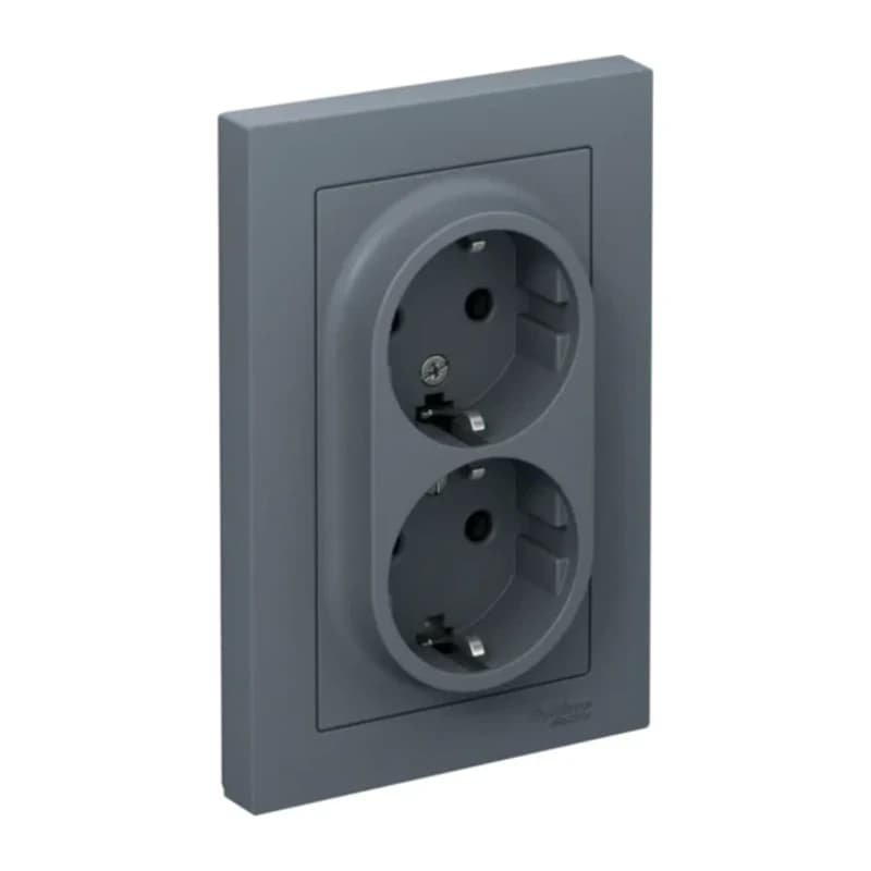 Розетка двойная с заземлением в сборе Atlasdesign 16А, грифель