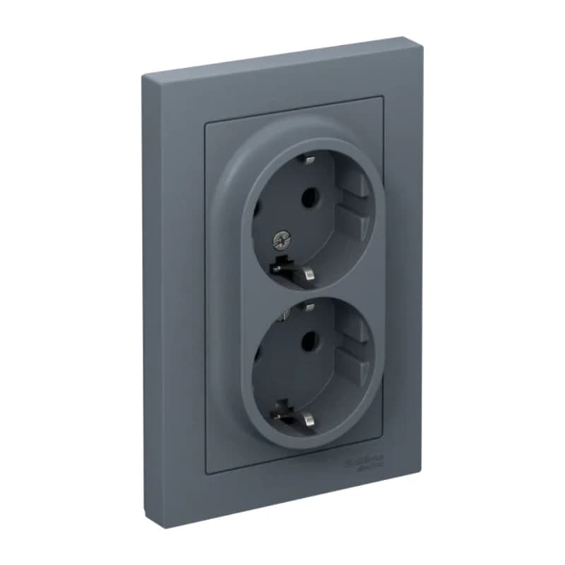 Розетка двойная с заземлением со шторками в сборе Atlasdesign 16А, грифель