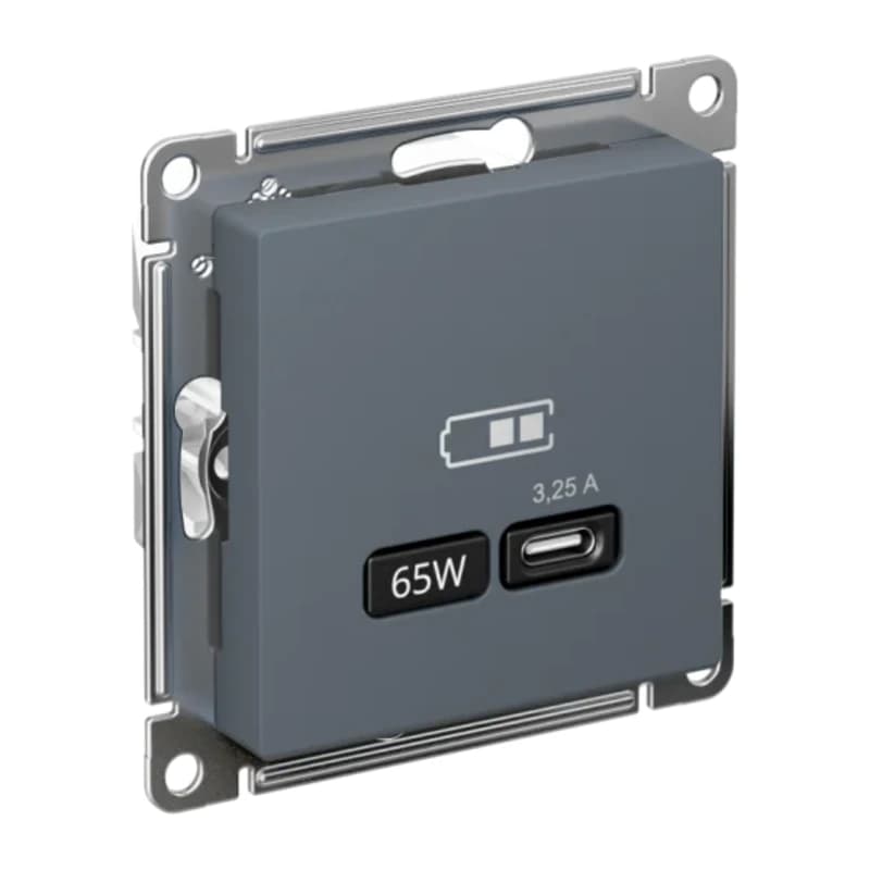 Розетка USB для зарядки Atlasdesign тип-C 65W высокоскор.заряд. QC, PD, грифель