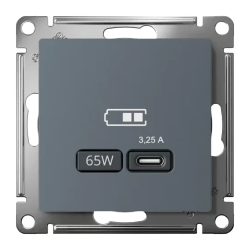 Розетка USB для зарядки Atlasdesign тип-C 65W высокоскор.заряд. QC, PD, грифель