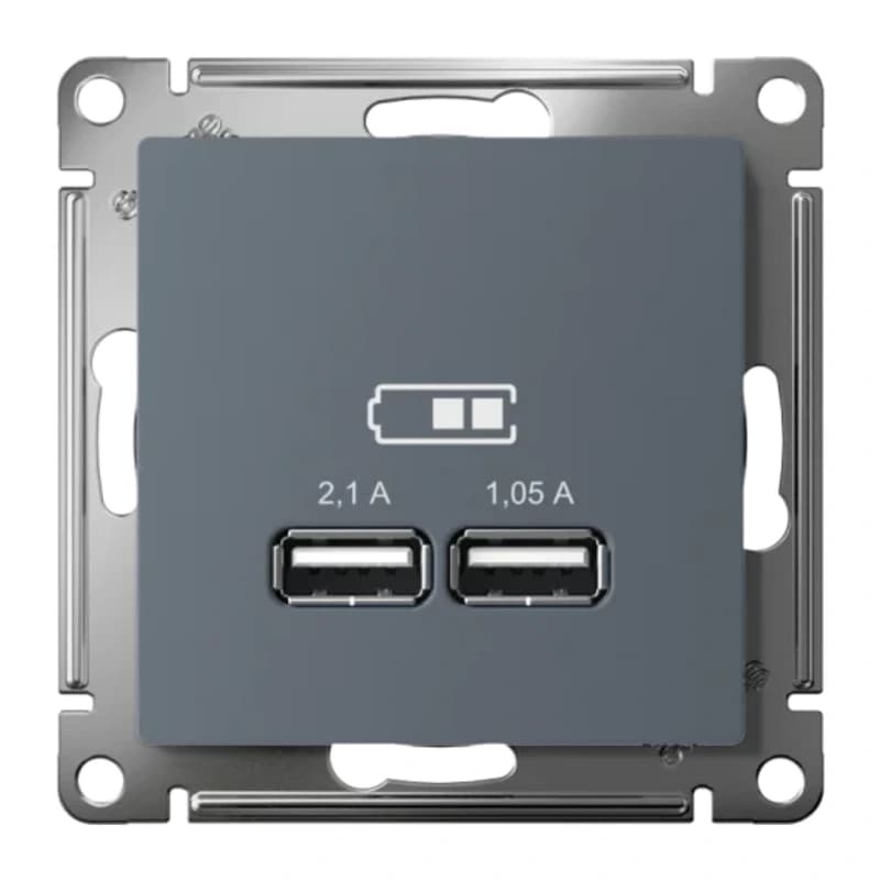 Розетка USB двойная для зарядки Atlasdesign 2,1А, грифель