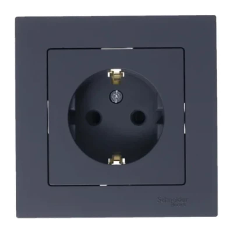 Розетка с заземлением со шторками Atlasdesign 16А, грифель