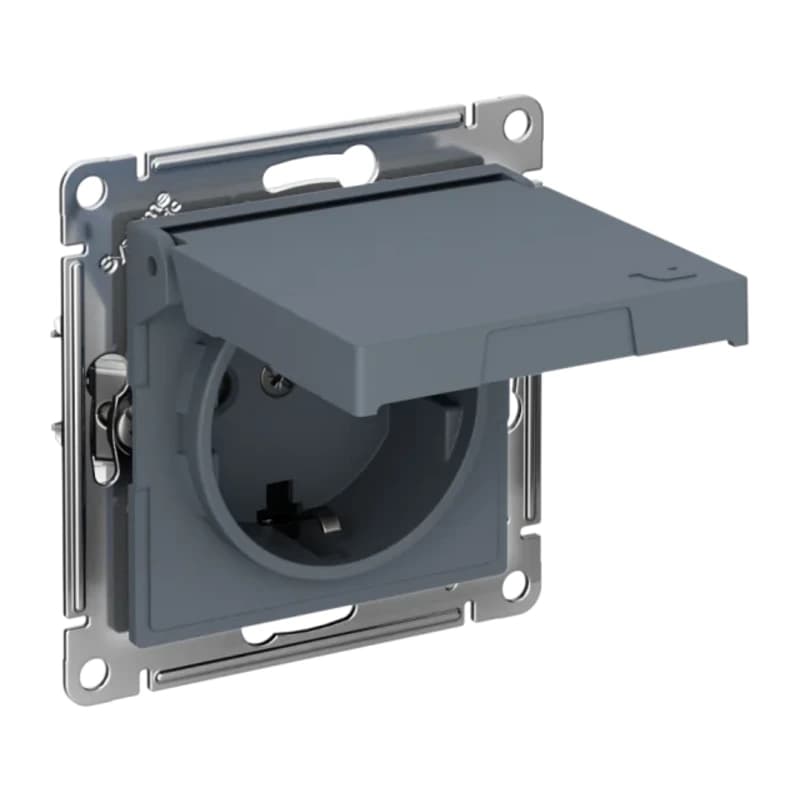 Розетка с заземлением со шторками и крышкой Atlasdesign 16А IP20, быстрозажим. клем., грифель