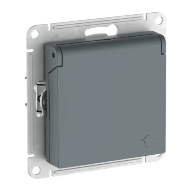 Розетка с заземлением со шторками и крышкой Atlasdesign 16А IP20, быстрозажим. клем., грифель